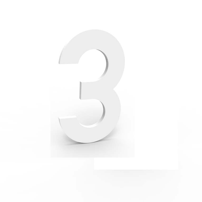 Huisnummer 3 eSafe aluminium wit 5cm / 1,5mm dikte