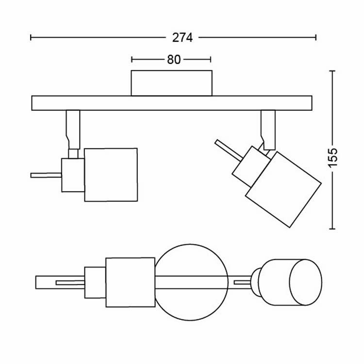 Opbouwspot Zwart 2x35W
