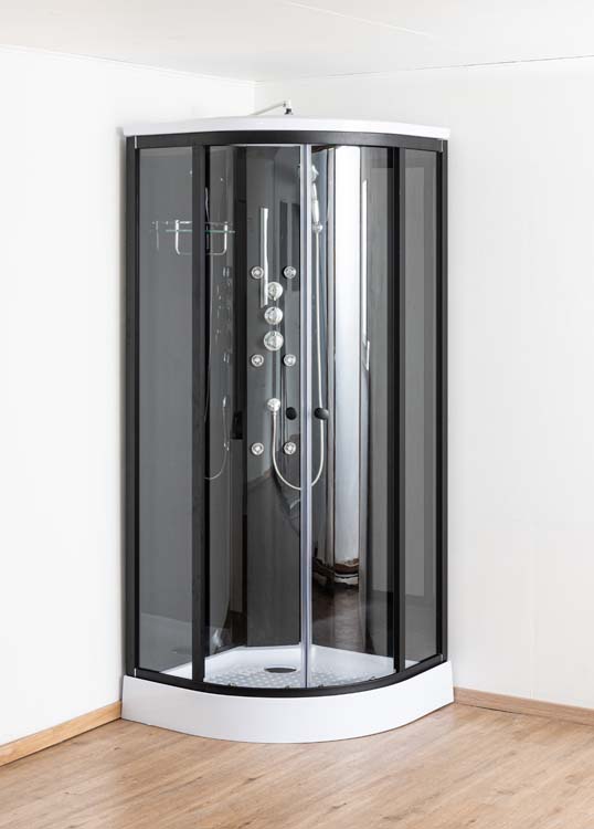 Douchecabine Asterix thermostatisch hoek zwart schuifdeuren 90x90x226cm