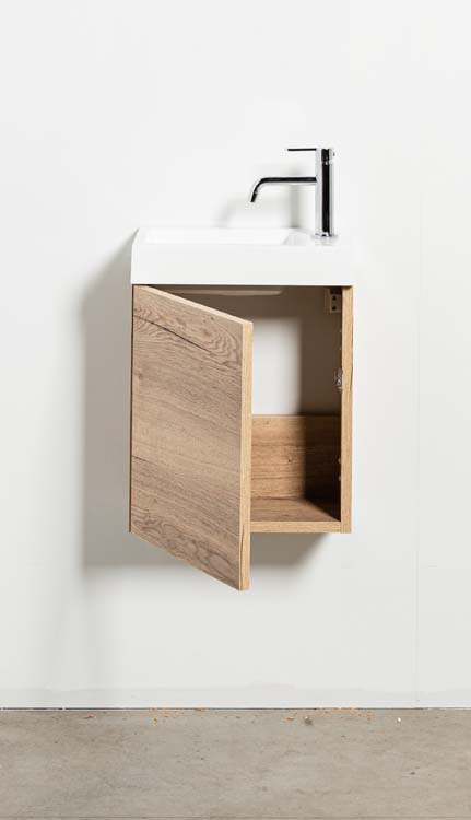 Meuble de toilette Domino chêne lavabo blanc brillant 45x40x22cm