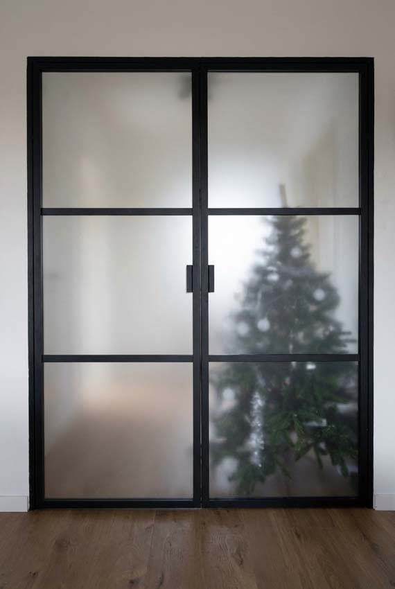 Dubbele glazen binnendeur mat glas Luxe Dimaro Nero zwart rechts op maat