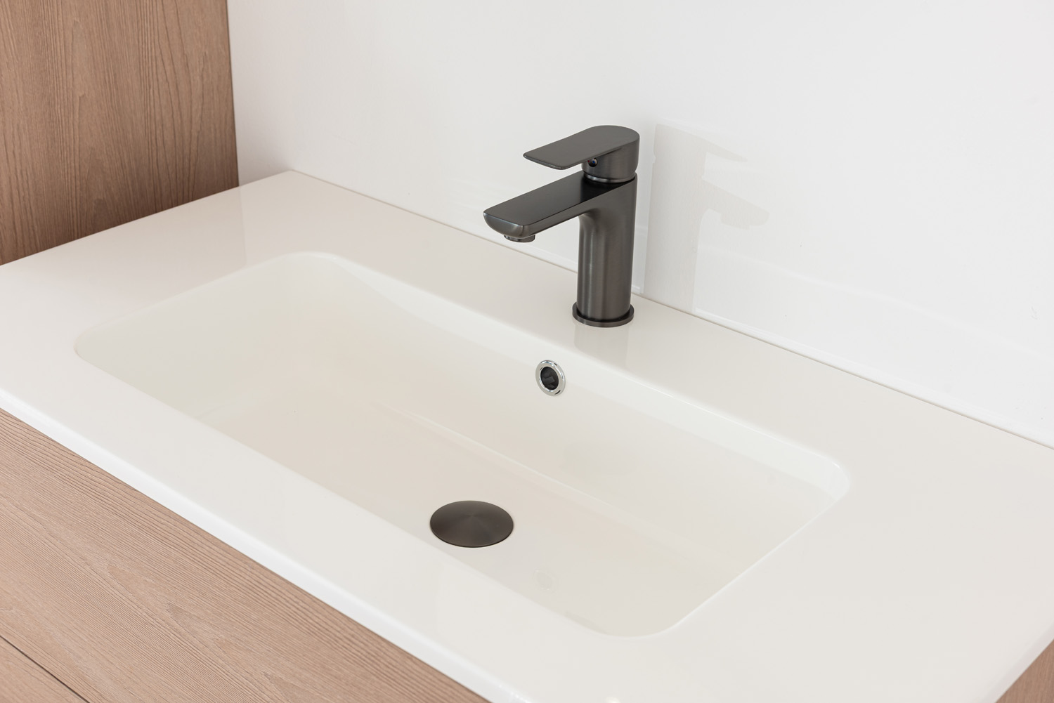 Meuble de salle de bains Tiago chêne Nordic suspendu avec vasque simple blanc mat 90cm