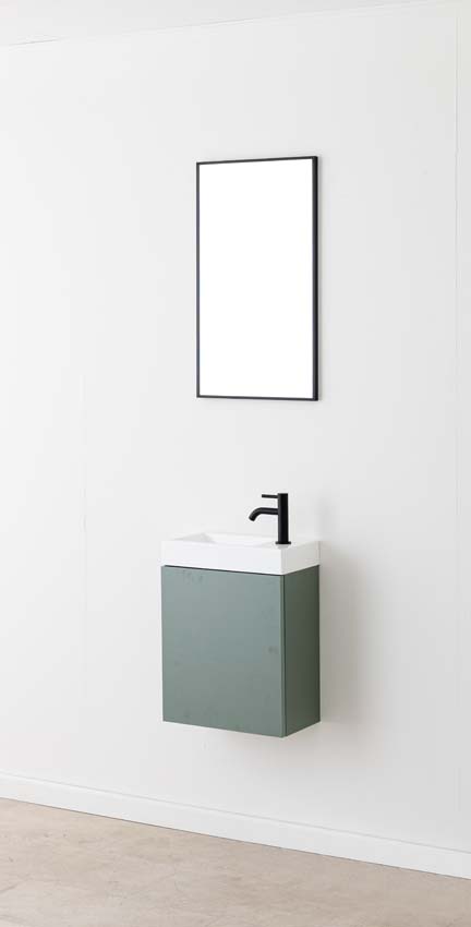 Meuble de toilette Dotan eucalyptus vert lavabo blanc brillant 45x40x2