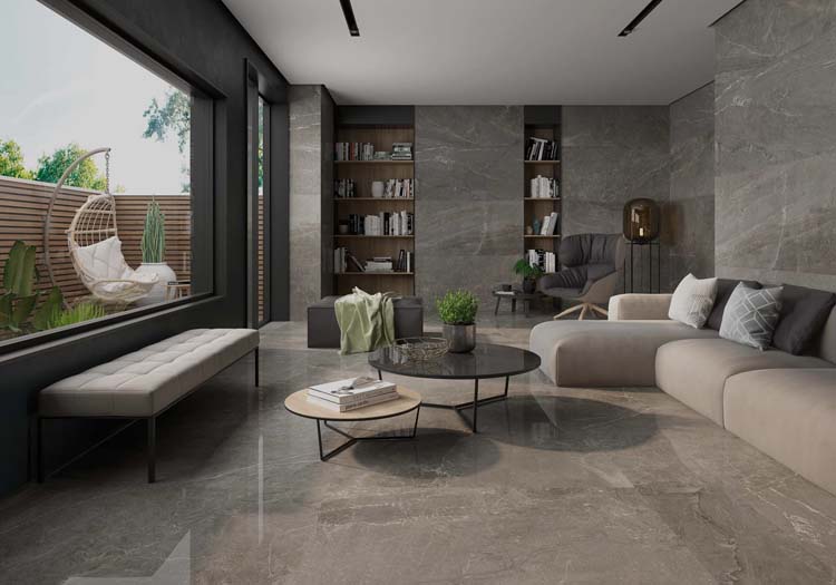 Carrelage de sol et mural Avalon imitation marbre gris brillant 60x120cm