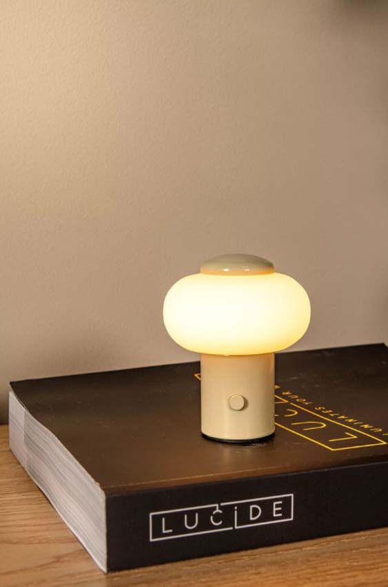 Lucide Essential Gustav - Lampe de table rechargeable - Batterie/Pile - Ø8cm - LED dimmable - 1x0,8W 2700K - Beige