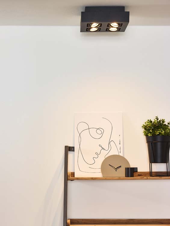 Plafonnier - noir - dimmable - LED - GU10 - 4x5W - 2200/3000K