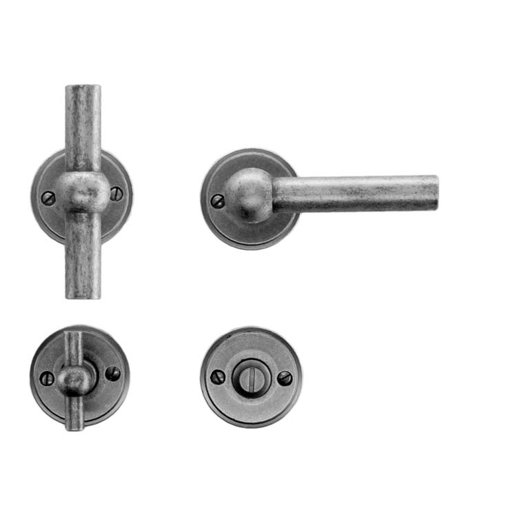 Poignée porte grado T+L vieil argent+serrure toilette