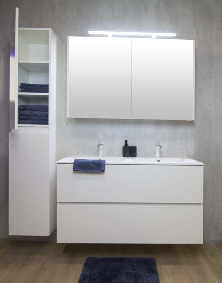 Meuble de salle de bains Puro blanc mat suspendu avec lavabo double blanc mat 140cm