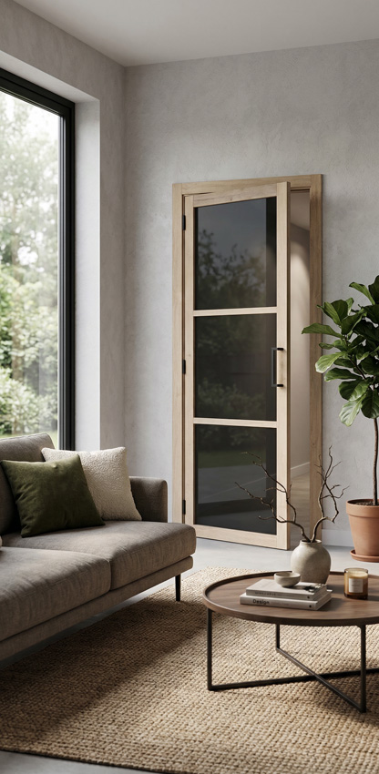 Complete deur pro steel look RW Oak 3R fumé 83x201.5cm Rechts