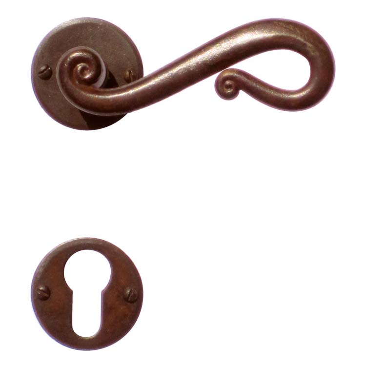 Poignée de porte roma rouille rond rosace cylindre