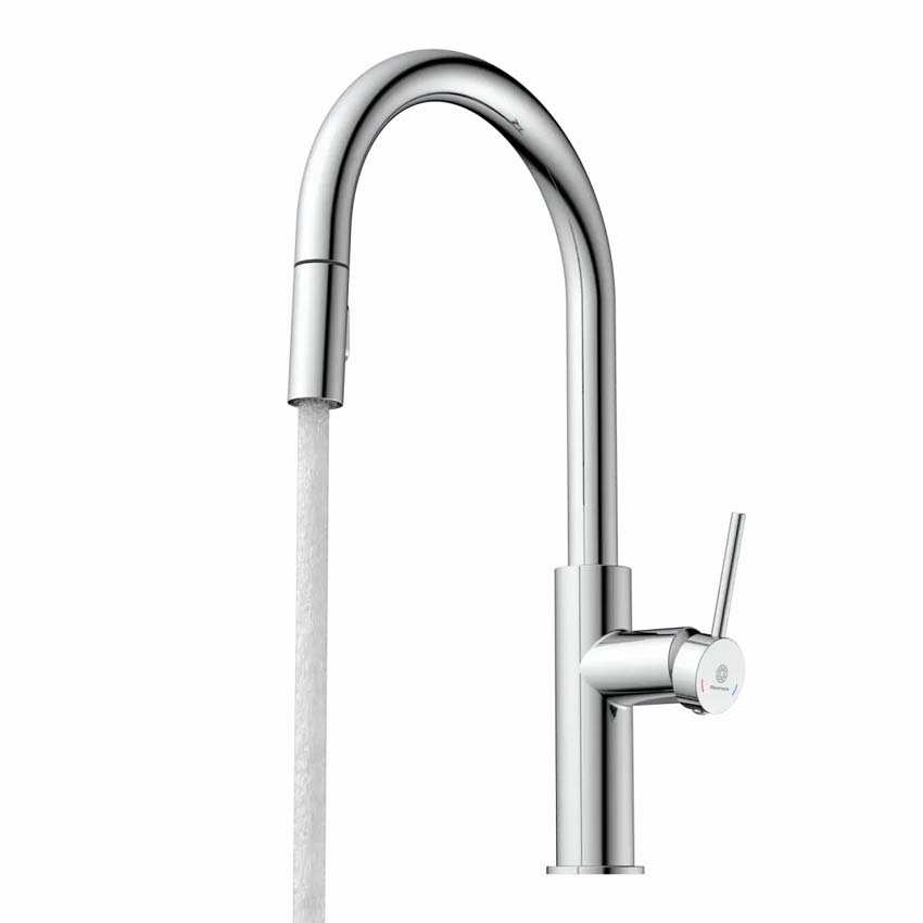 Robinet de cuisine Wasserwerk WK 13 Sphere chrome mat avec bec extractible