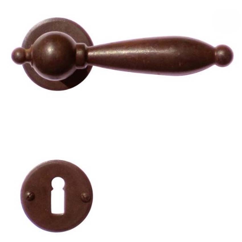 Poignée de porte pro Natalie rouille ronde set complet avec rosaces et plaque de clé