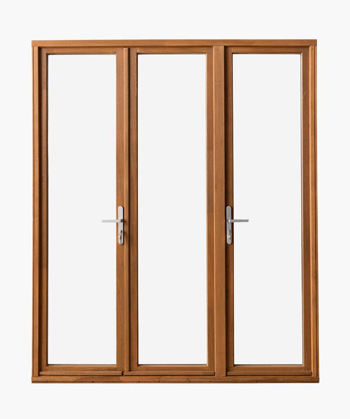 Fenêtre terasse bois Meranti Trae 3 vantaux 55mm naturel 1800x2150 mm