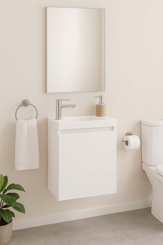 Toiletmeubel Allibert Atlanta wit glanzend polybeton wastafel wit 48x40x25cm