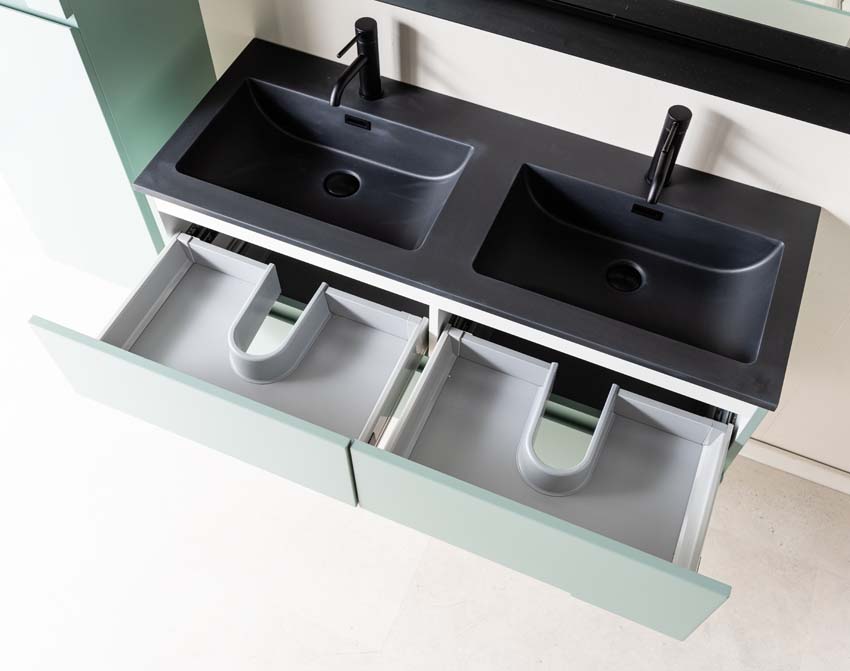 Badkamermeubel Truman grijsgroen hangend met dubbele wastafel mat zwart 120cm