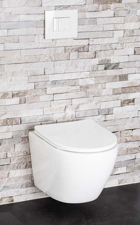 Toilette suspendue Gary sans rebord blanche raccourcie avec siège de WC ultra-fin