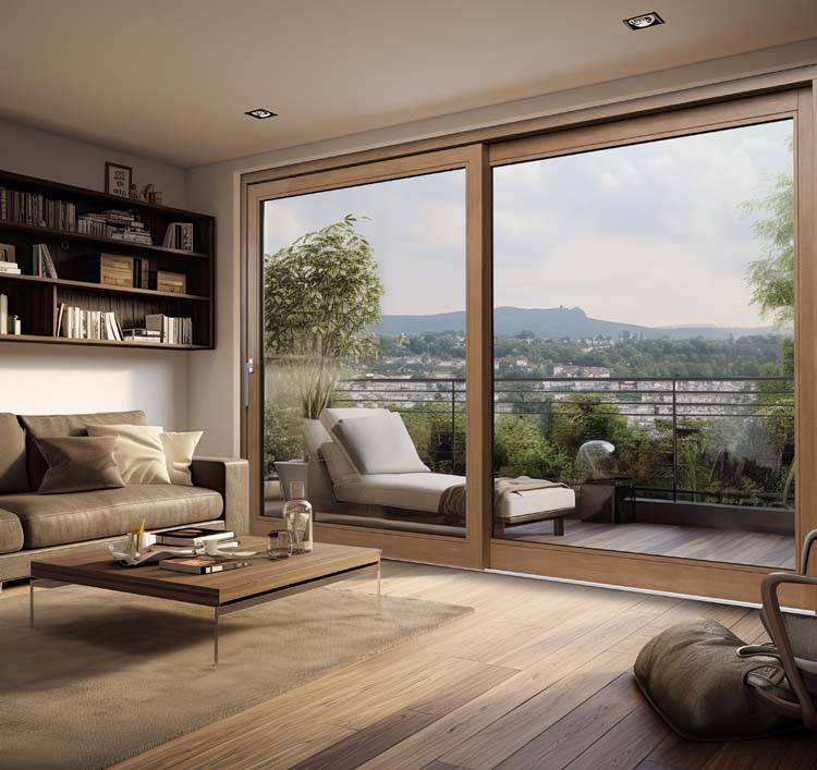 Hefschuifraam hout Meranti Ribe naturel  L>R Br2750 x H2150 mm