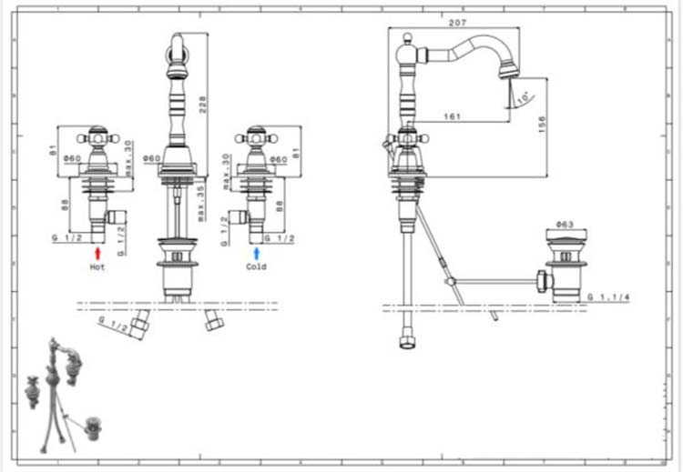 Robinet de lavabo Traditional chrome 17,2cm