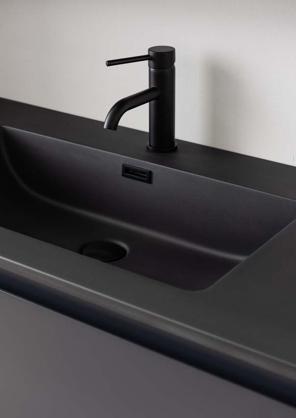 Badkamermeubel Tibo grijs hangend met enkele wastafel mat zwart 120cm