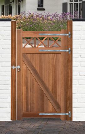 Portail simple Bangkirai en bois 100x180cm avec treillis