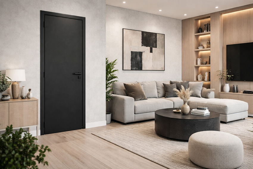 Complete binnendeur Robusto zwart mat 201,5x78cm tubespaan omkeerbaar + deurkast 16,5cm