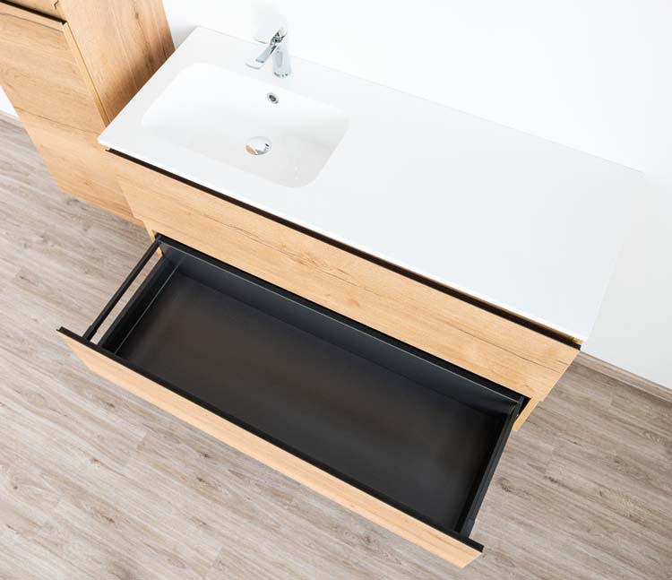 Meuble de salle de bain Daria chêne brun doré 1200 mm lavabo  brillant gauche