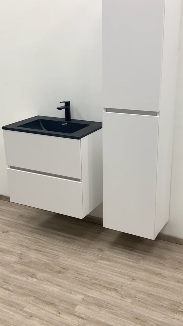 Meuble Pia blanc mat 700 mm lavabo noir Meuble Pia blanc mat 700 mm lavabo noir