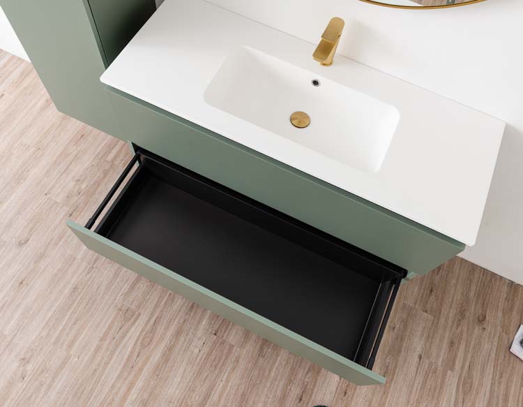 Meuble de salle de bains Dotan eucalyptus vert avec lavabo simple blanc mat 120cm