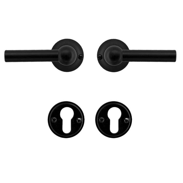 Poignée de porte pro pienza modèle nouveau L+L noir rosace cylindre