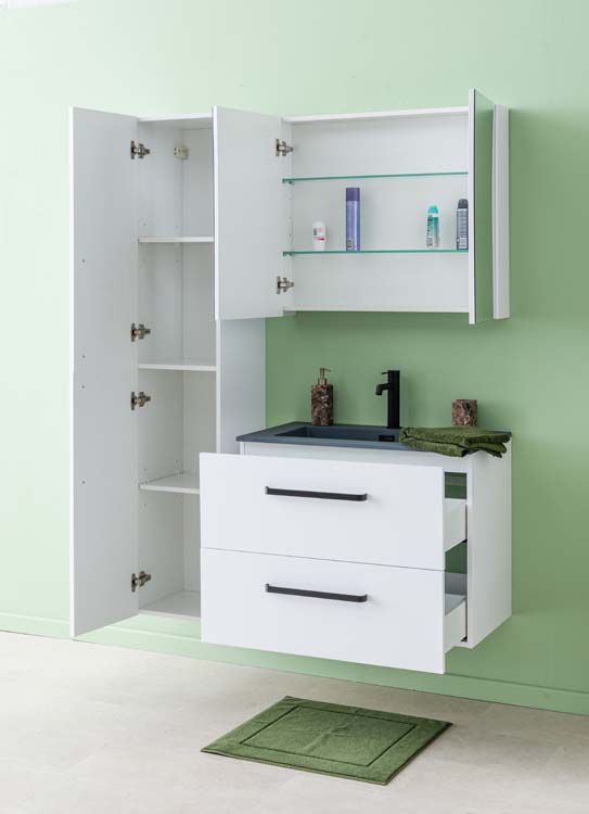 Meuble de salle de bains Bison blanc mat suspendu avec lavabo simple aspect ciment 80cm