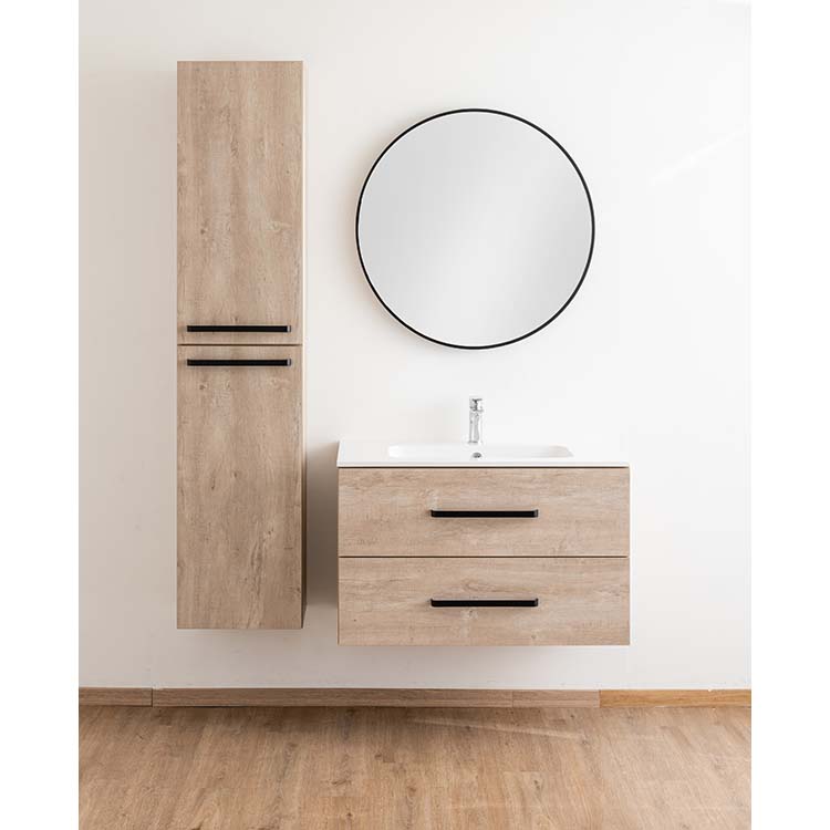 Meuble salle de bain Plato asp chêne béton 90cm - brillant - poignée mat noir