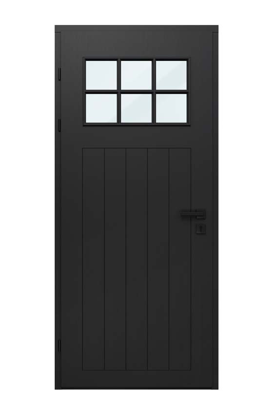Porte extérieure bois Alva meranti noir verre clair ouvrant à gauche sur mesure
