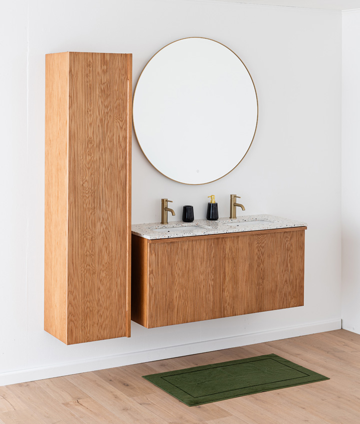 Badkamermeubel Fae eik hangend met dubbele wastafel terrazzo 120cm