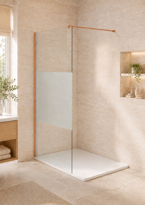Paroi de douche à l'italienne Anais verre partiellement dépoli avec kit de profilés cuivre 157x200cm