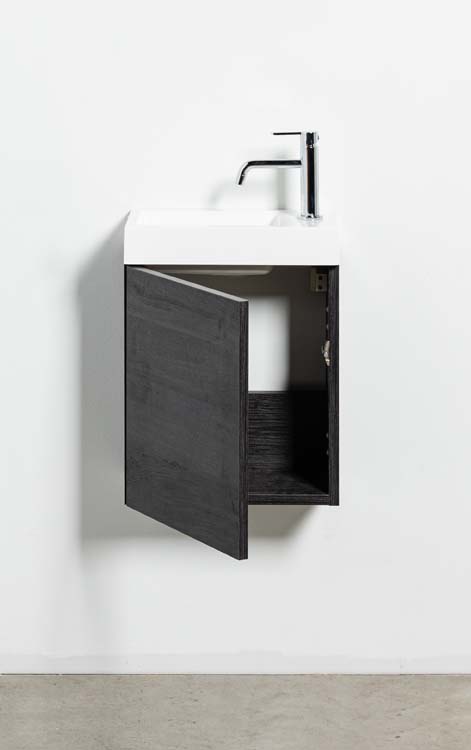 Toiletmeubel Dotan donkere eik wastafel wit 45x40x22cm