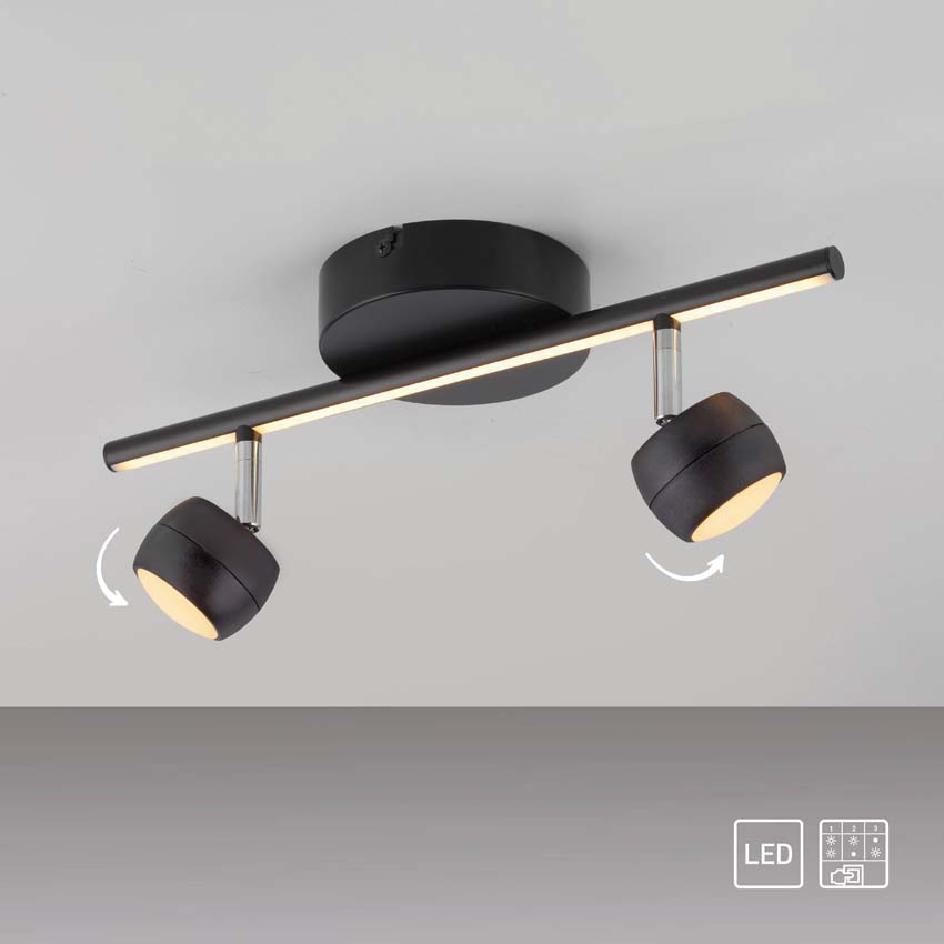 Spot plafond - noir - 13x40,3cm - dimmable - 2x5,3W - 3000K