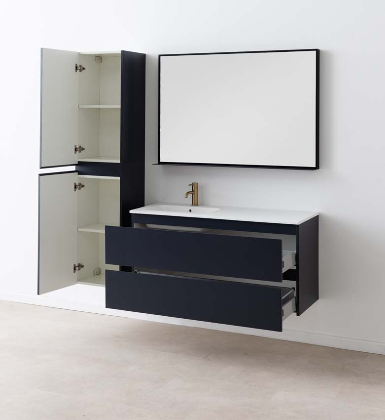 Meuble de salle de bains Tibo gris suspendu avec lavabo simple à gauche blanc mat 120cm