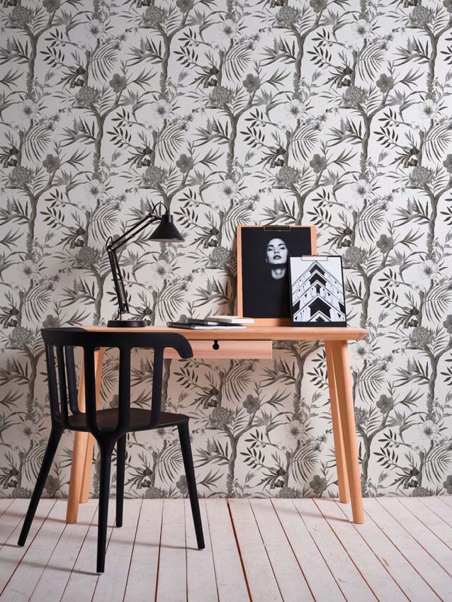 Papier peint vinyle sur intissé fleurs gris/blanc 0,53x10m