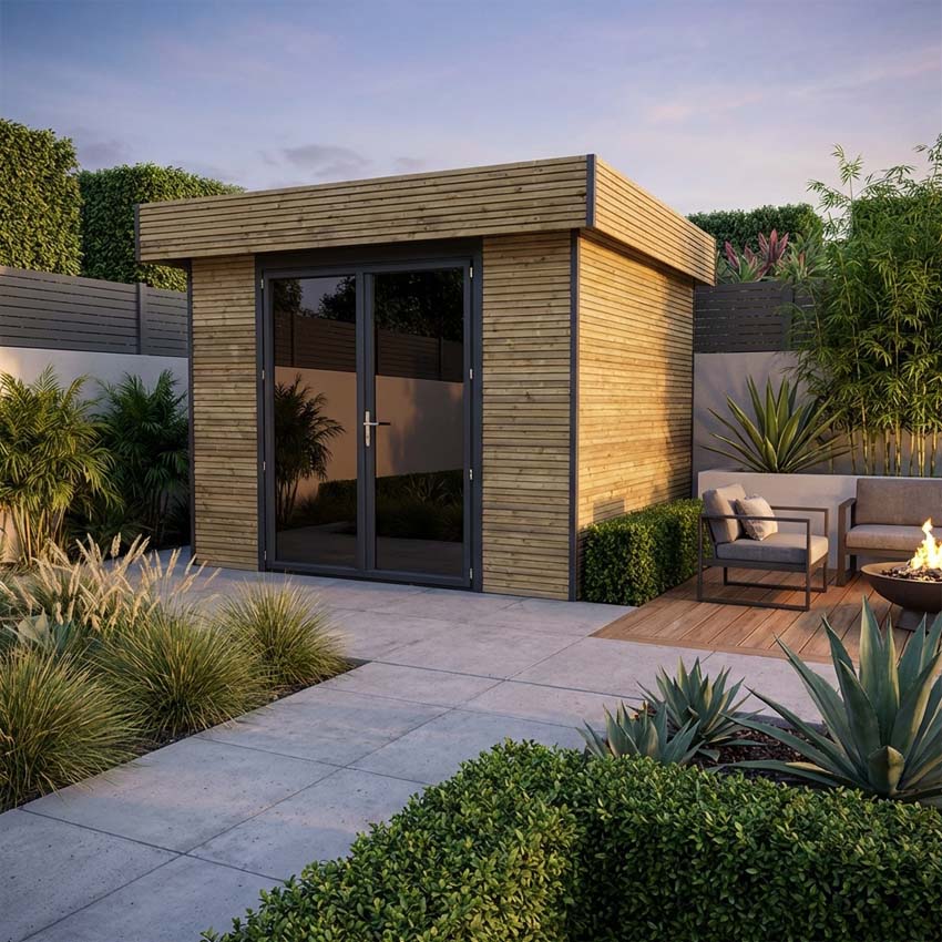 Studio de jardin Amelia M bois de pin naturel 300x300x236cm double porte