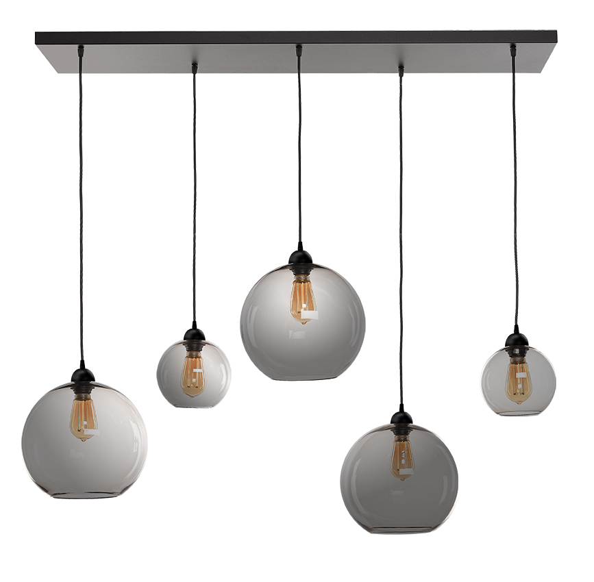 Hanglamp zwart 5xE27 fumé glas, lamp excl.