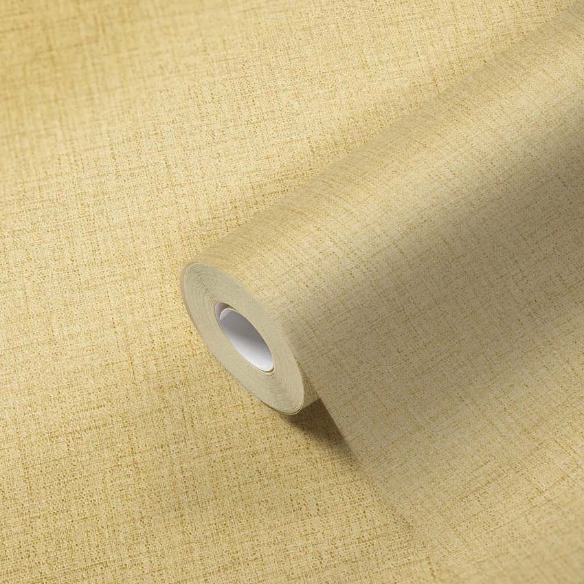Vinyle sur papier peint intissé structure lin jaune/ocre 0,53x10m