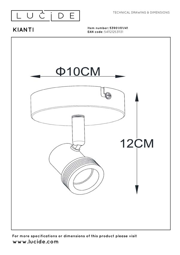 Lucide Amigo - Spot de plafond - 1xGU10 - Blanc