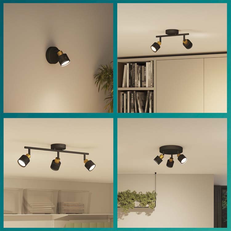 Opbouwspot - Zwart/goud - 69,4x13,4x11,2cm - GU10 - 4x35W