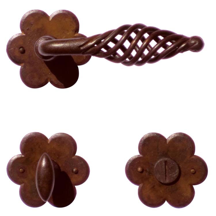 Poignée de porte tarente rouille fleur avec serrure toilette