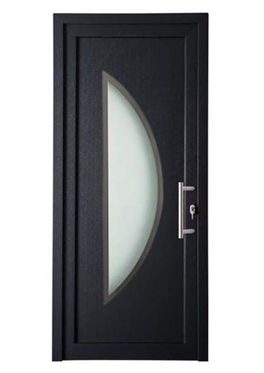 Porte extérieure demi-lune bordure inox PVC verre mat anthracite/blanc sur mesure ouvrant à droite