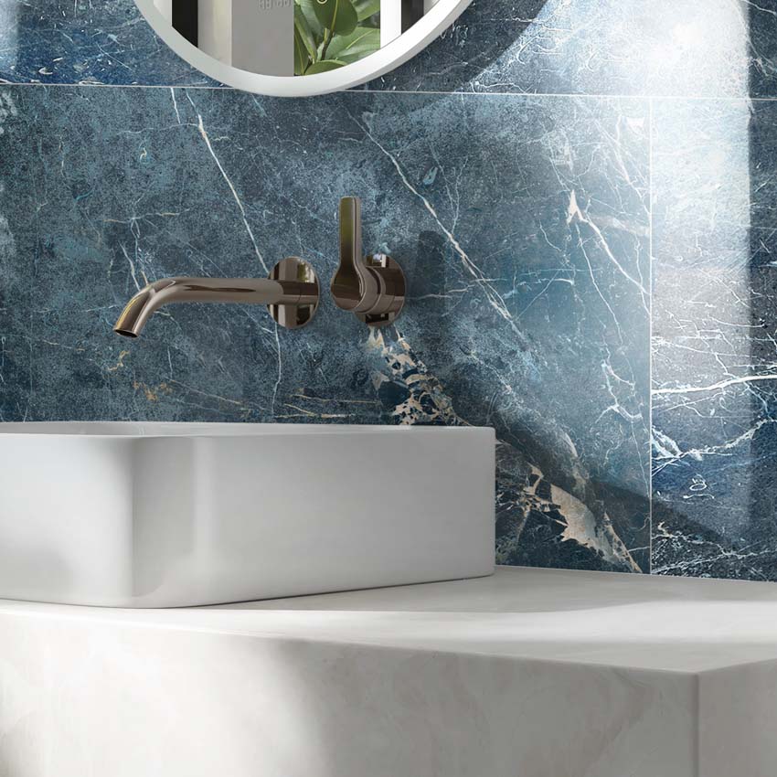 Panneau mural Dumawall+ Mura gloss marbre bleu 37,5x65cm