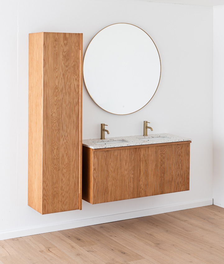 Badkamermeubel Fae eik hangend met dubbele wastafel terrazzo 120cm