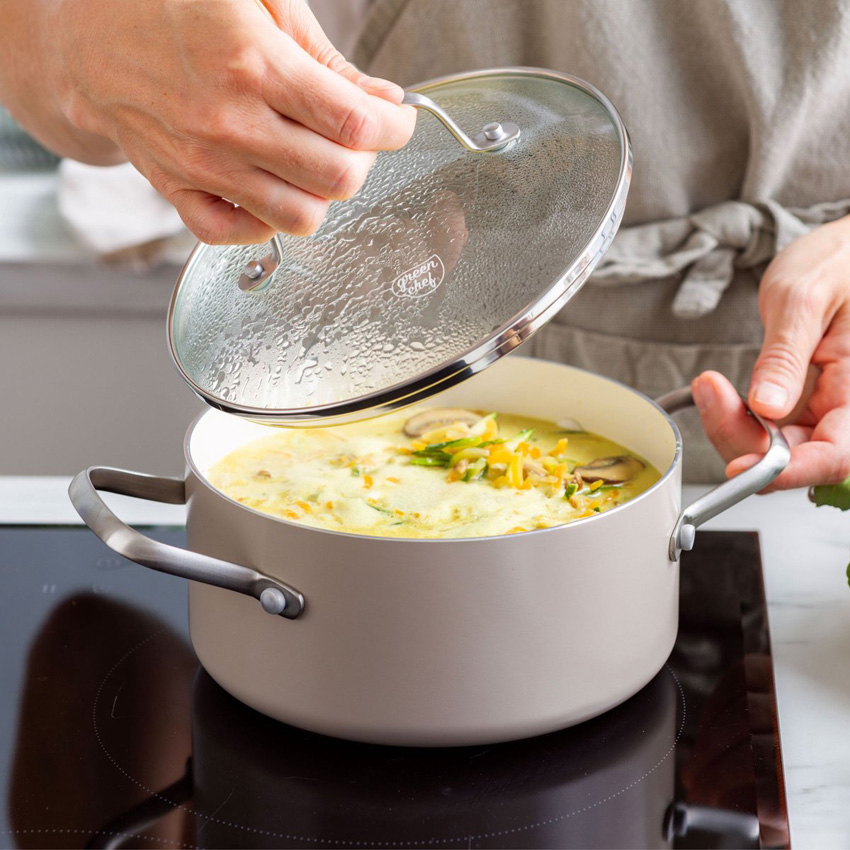 Casserole avec couvercle crème Ø16cm avec revêtement antiadhésif sans PFAS