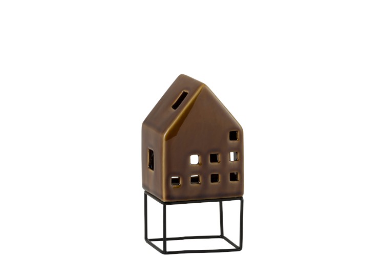 Huis modern porselein bruin H16 cm