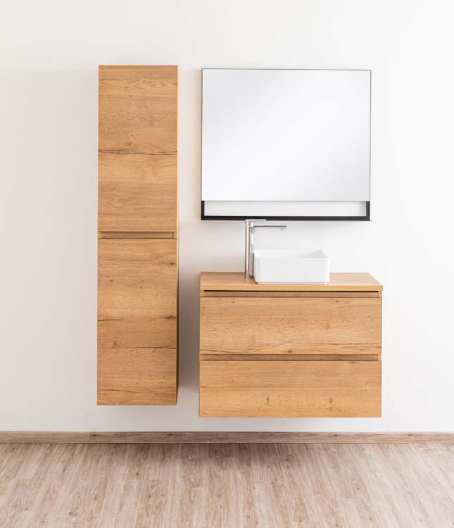 Meuble de salle de bain Daria chêne brun doré 900 mm tablette en saillie melamine